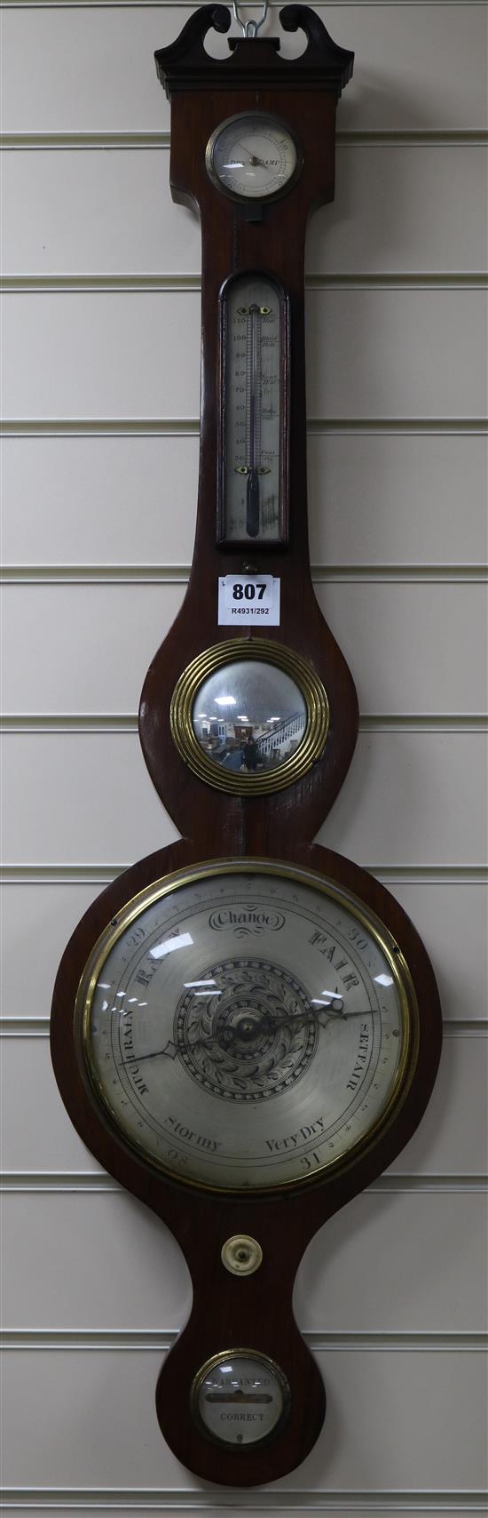 A Regency mahogany wheel barometer 96cm